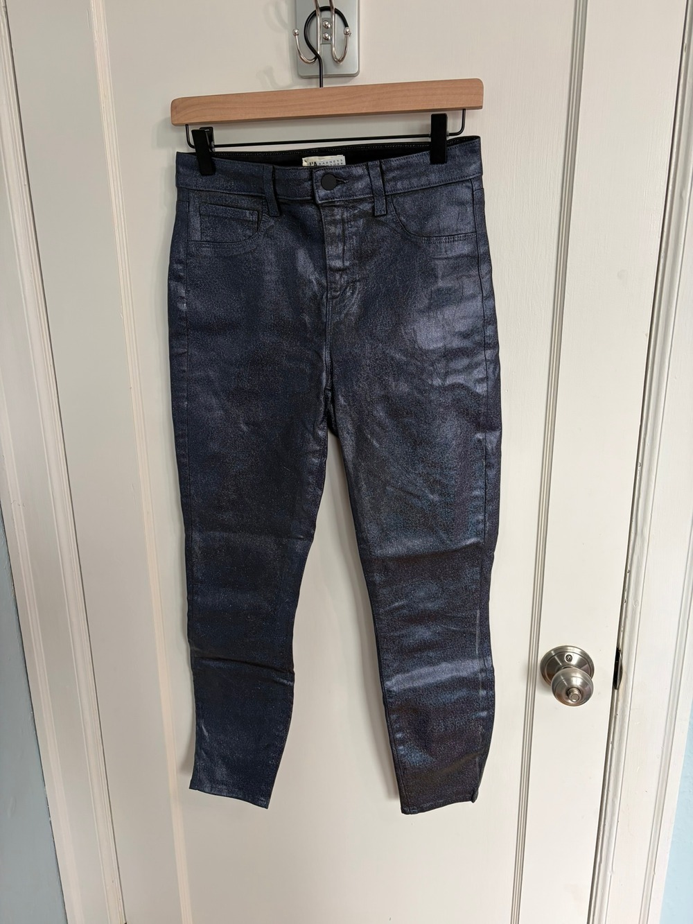 NWT L'Agence Margot Skinny Jeans Size 28 Black Holo Foil Coated $325